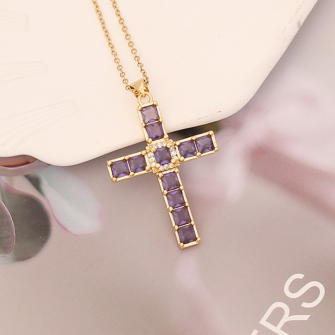 Stainless Steel Copper 18K Gold Plated Fashion Inlay Cross Zircon Pendant Necklace display picture 7