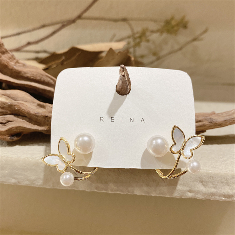 Style Simple Papillon Alliage Incruster Perles Artificielles Boucles D'oreilles display picture 3
