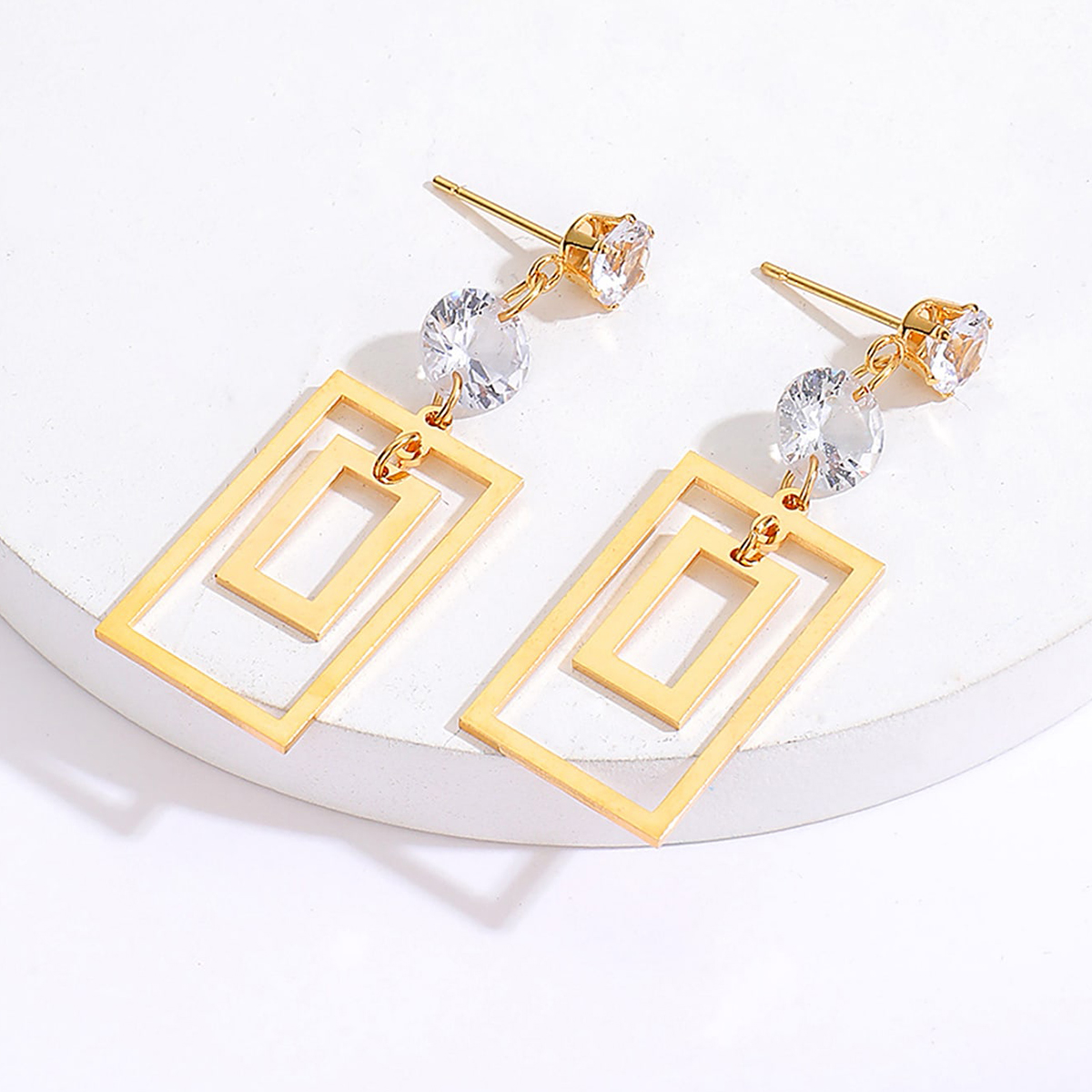1 Piece Fashion Square Plating Inlaid Zircon 201 Stainless Steel 18K Gold Plated Dangling Earrings display picture 3