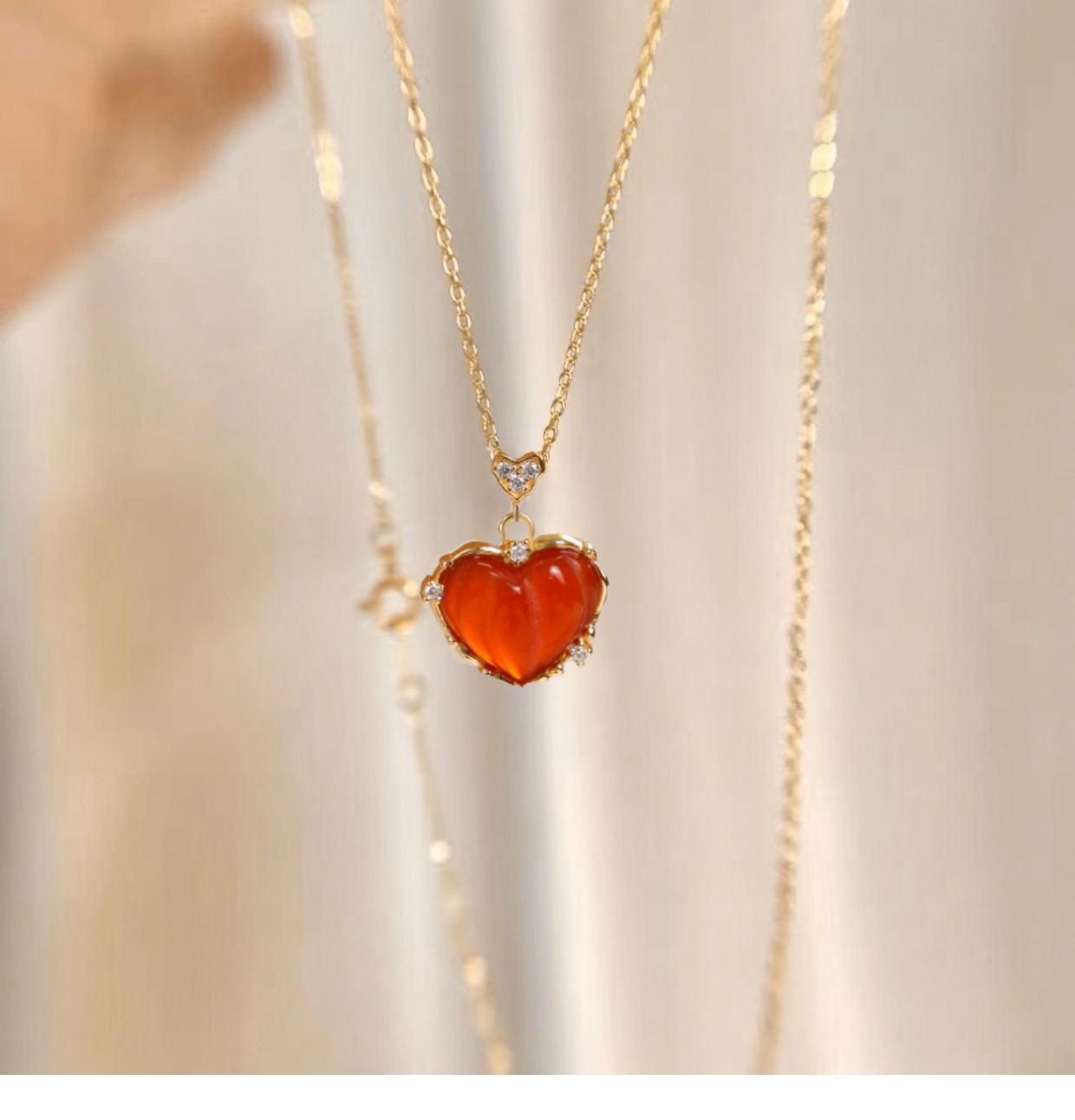 Fashion Heart Shape Alloy Inlay Rhinestone Agate Necklace display picture 2