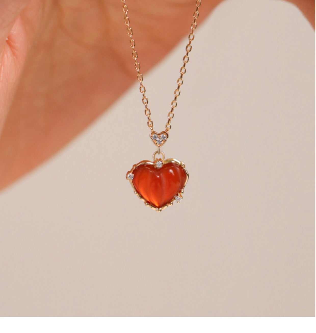 Fashion Heart Shape Alloy Inlay Rhinestone Agate Necklace display picture 4