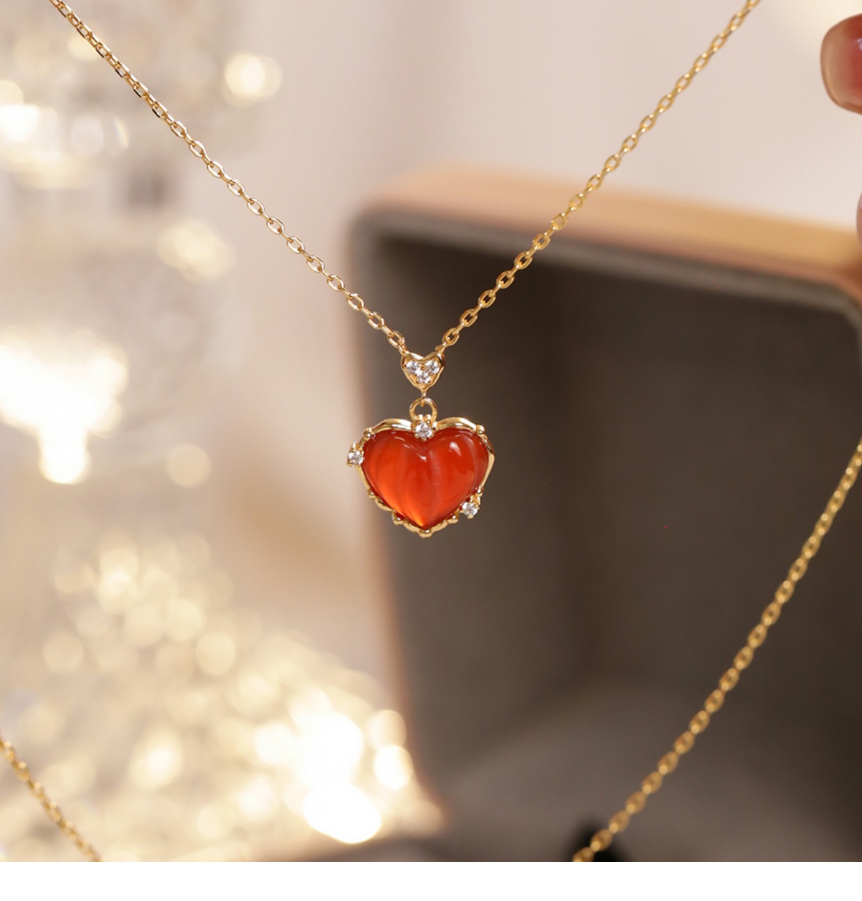 Fashion Heart Shape Alloy Inlay Rhinestone Agate Necklace display picture 3