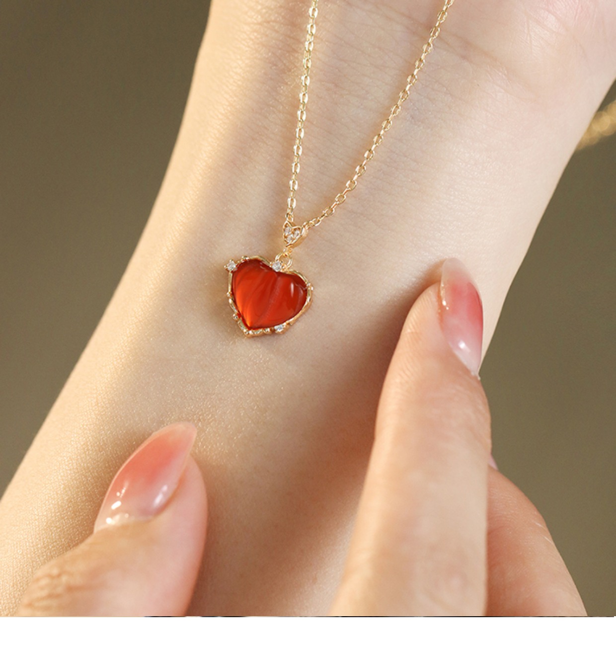 Fashion Heart Shape Alloy Inlay Rhinestone Agate Necklace display picture 6