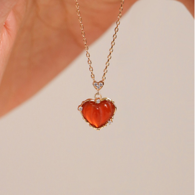 Fashion Heart Shape Alloy Inlay Rhinestone Agate Necklace display picture 9