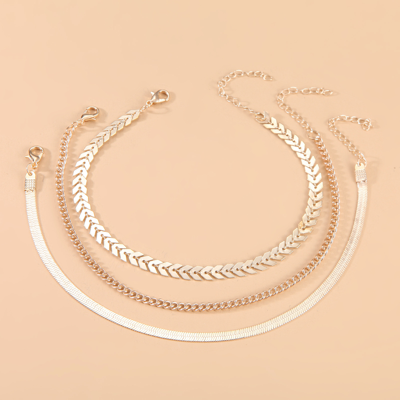 Fashion Geometric Metal Plating Anklet 3 Piece Set display picture 4