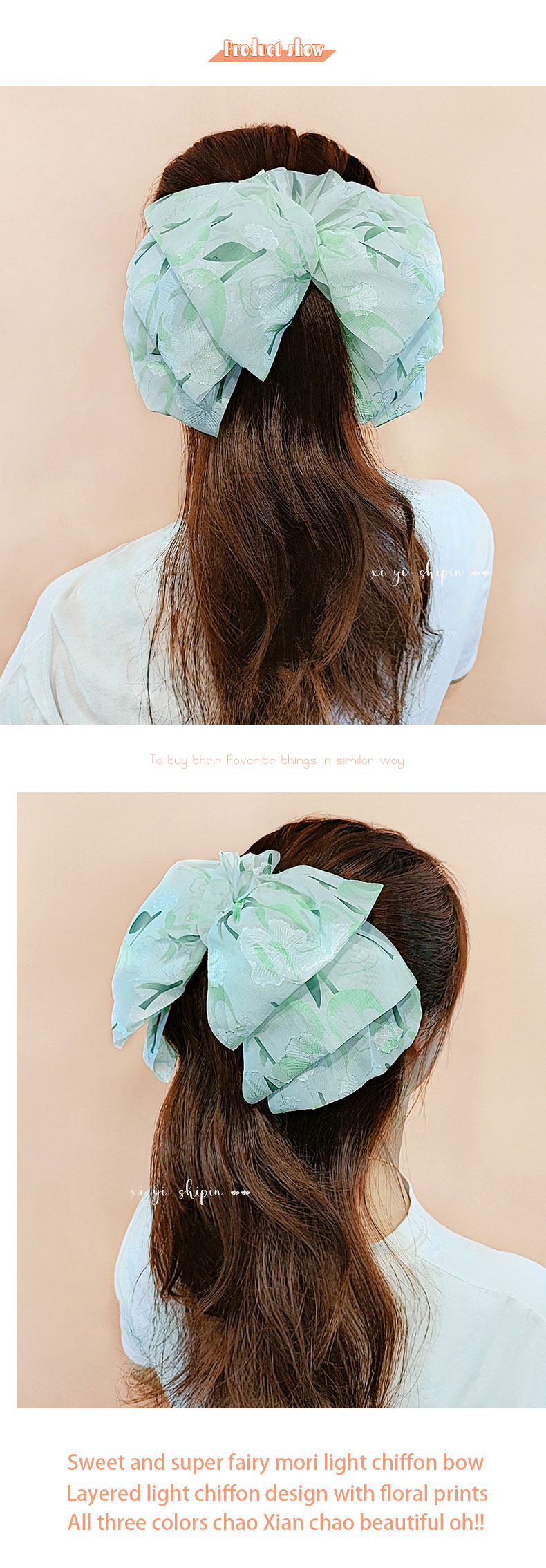 Cute Ditsy Floral Chiffon Bow Knot Hair Clip display picture 4