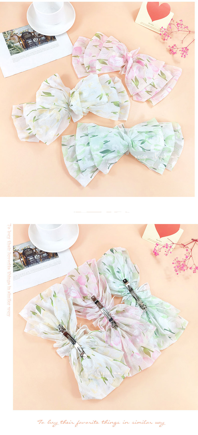 Cute Ditsy Floral Chiffon Bow Knot Hair Clip display picture 7