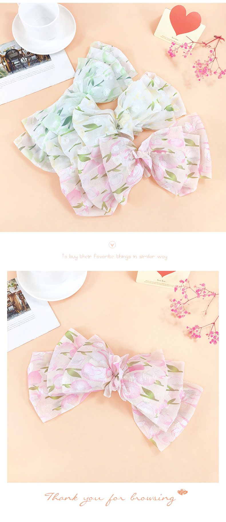 Cute Ditsy Floral Chiffon Bow Knot Hair Clip display picture 8