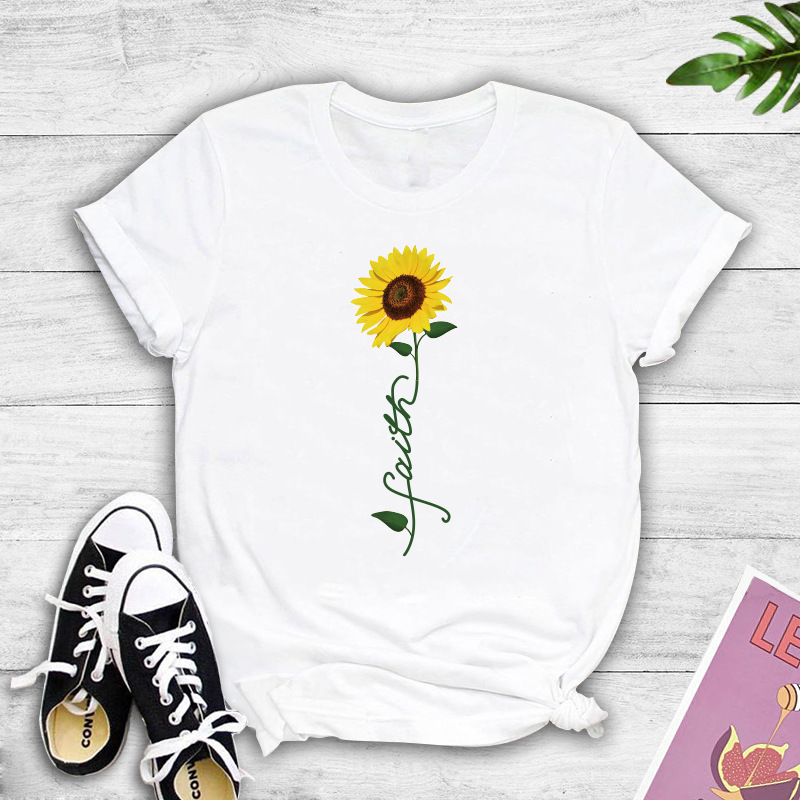 Casual Sunflower Polyester Round Neck Short Sleeve Regular Sleeve Printing T-shirt display picture 2