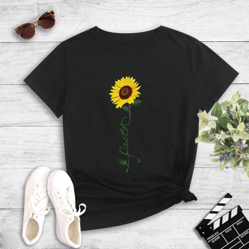 Casual Sunflower Polyester Round Neck Short Sleeve Regular Sleeve Printing T-shirt display picture 1