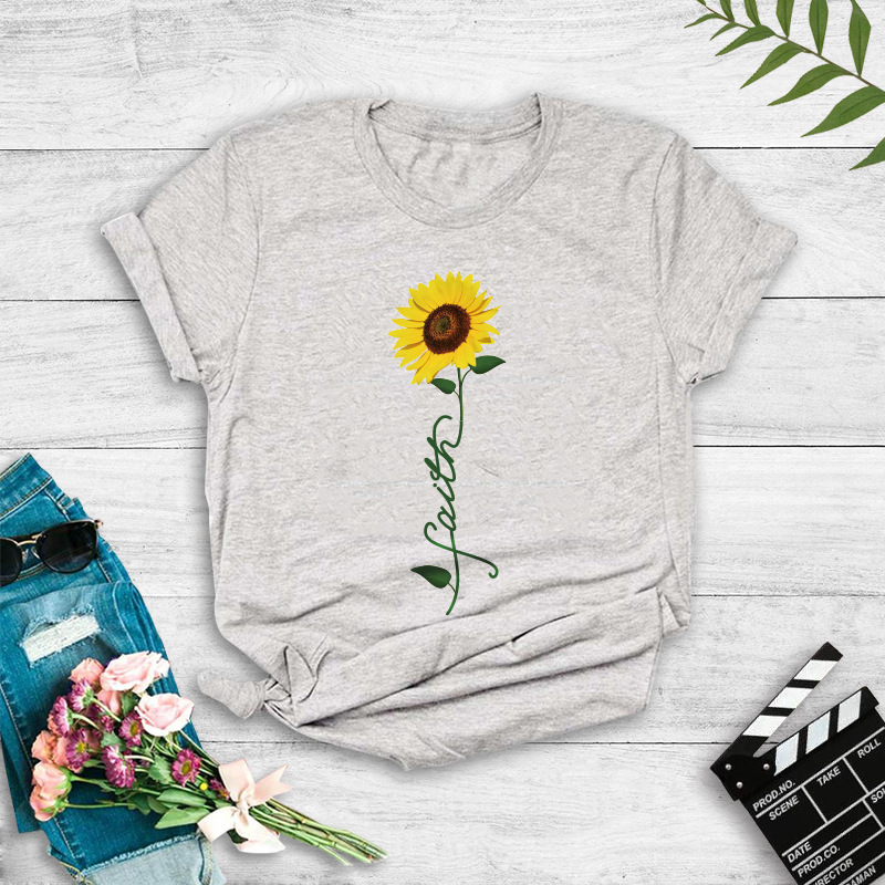 Casual Sunflower Polyester Round Neck Short Sleeve Regular Sleeve Printing T-shirt display picture 4