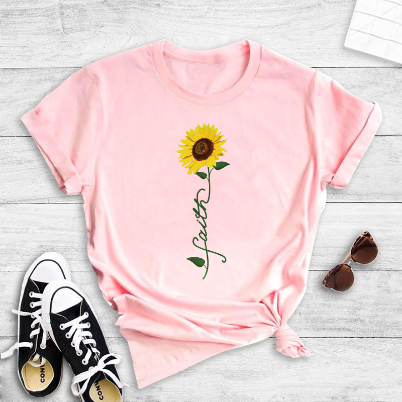 Casual Sunflower Polyester Round Neck Short Sleeve Regular Sleeve Printing T-shirt display picture 3