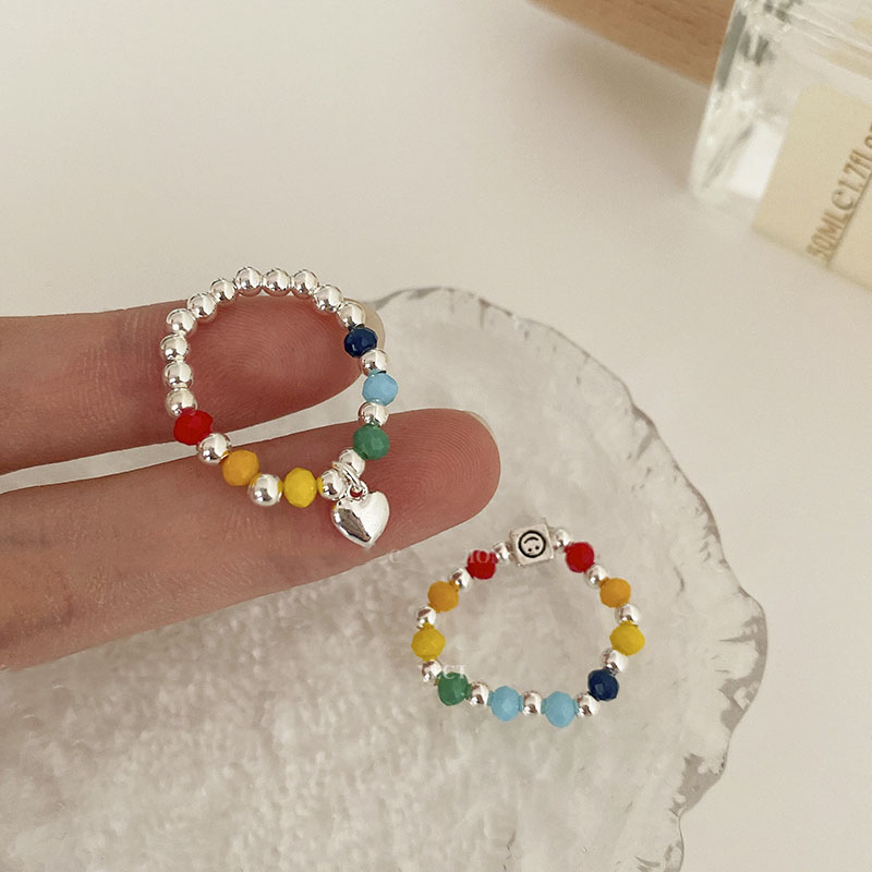 Vacation Heart Shape Smiley Face Beaded Beaded Rings display picture 1