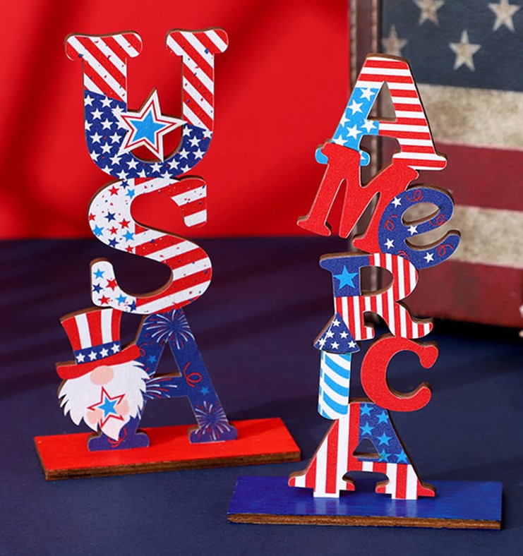 New Independence Day Decorations Wooden Letter Faceless Dwarf Ornaments display picture 4