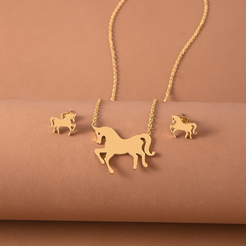 304 Stainless Steel Classic Style Plating Horse Jewelry Set display picture 1