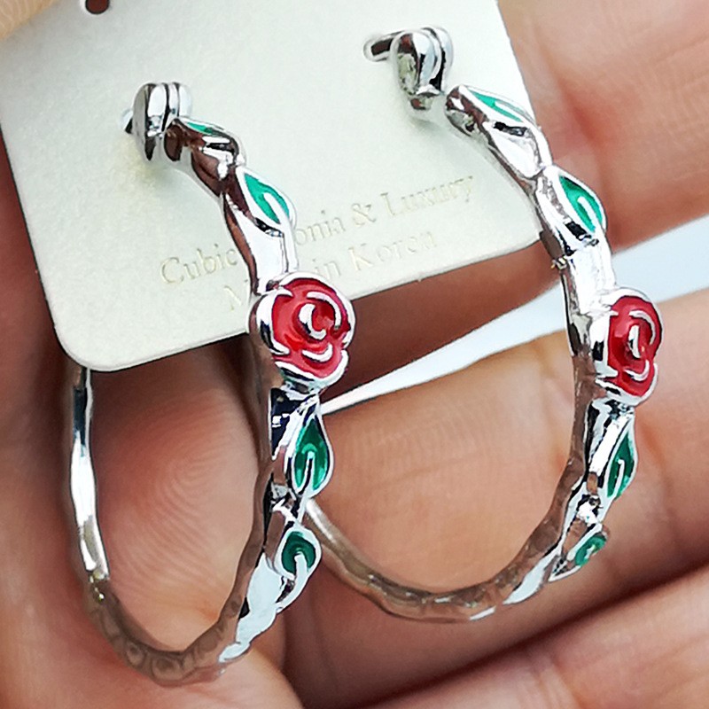 Exaggerated Rose Alloy Plating Hoop Earrings 1 Pair display picture 1