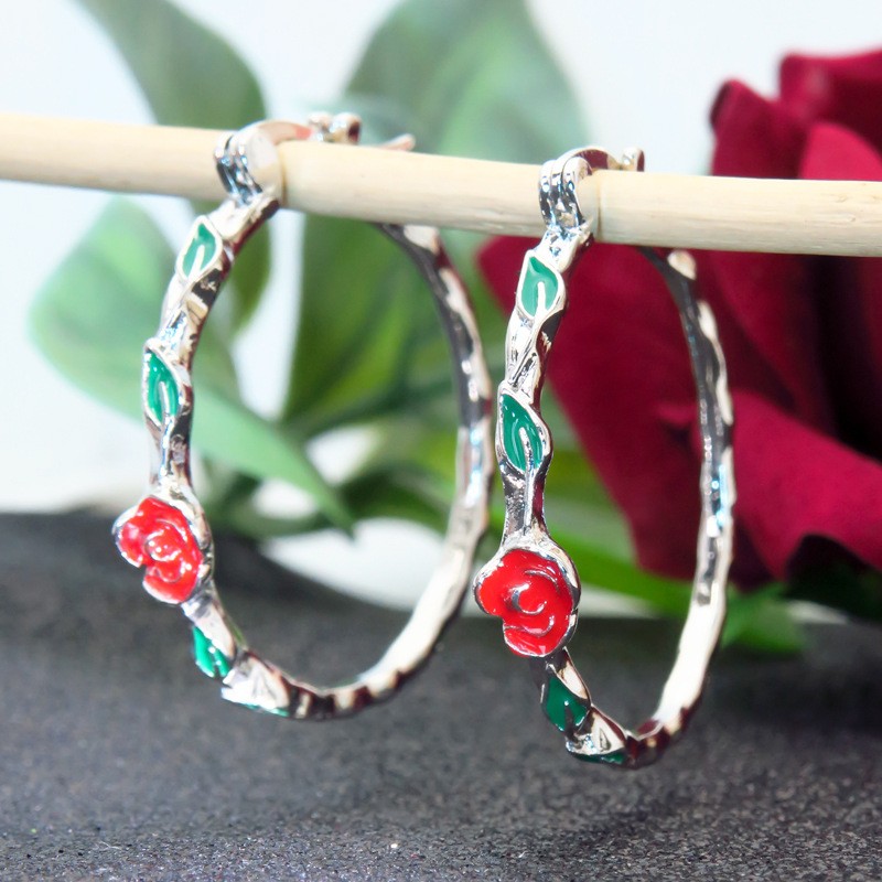 Exaggerated Rose Alloy Plating Hoop Earrings 1 Pair display picture 2
