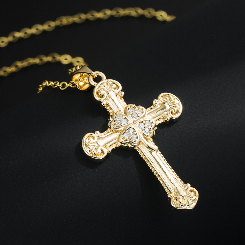 Fashion Cross Copper Necklace Inlay Rhinestone Copper Necklaces display picture 2