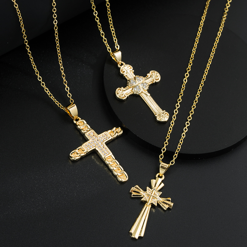Fashion Cross Copper Necklace Inlay Rhinestone Copper Necklaces display picture 5