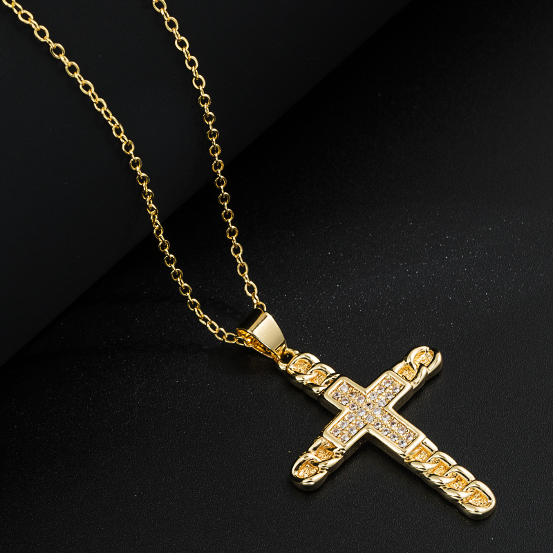 Fashion Cross Copper Necklace Inlay Rhinestone Copper Necklaces display picture 4