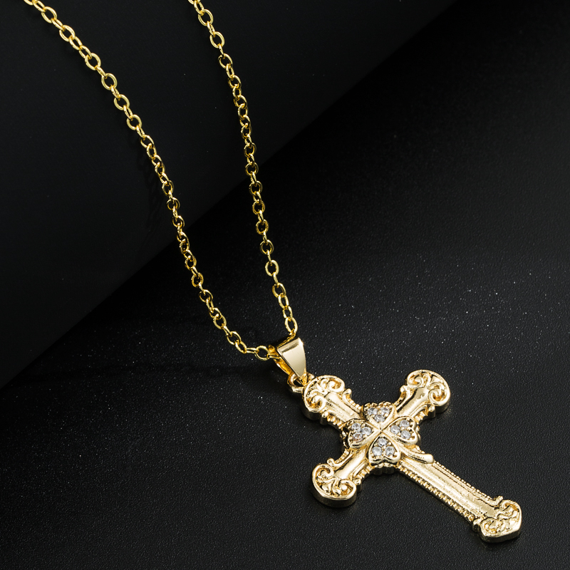Fashion Cross Copper Necklace Inlay Rhinestone Copper Necklaces display picture 7