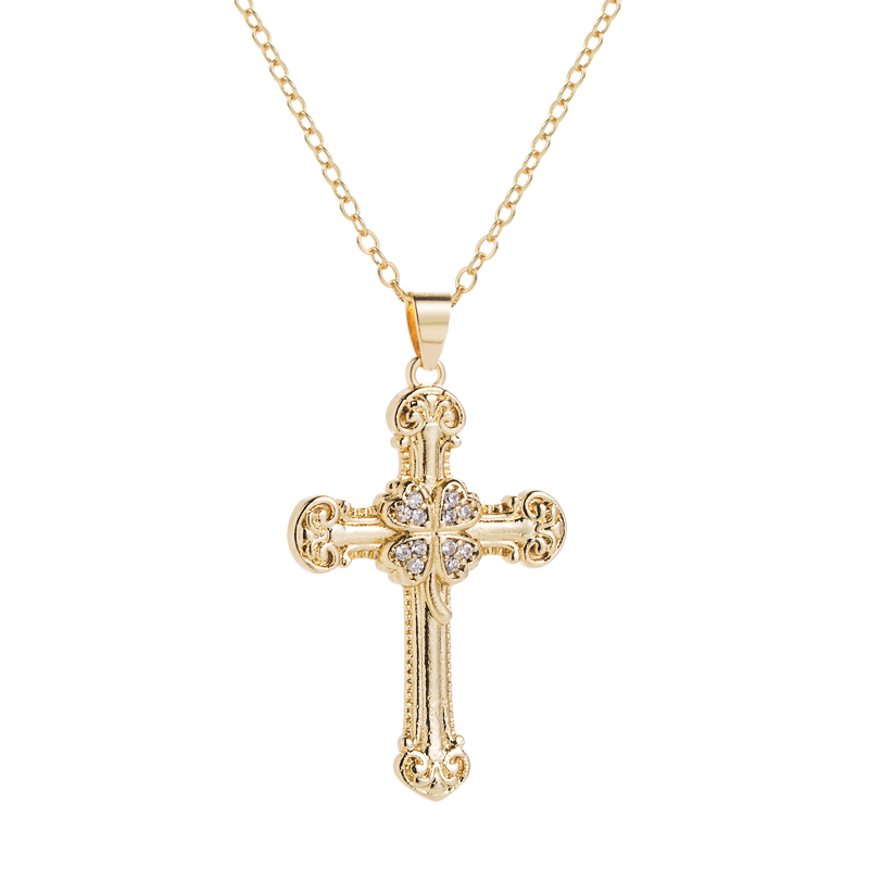 Fashion Cross Copper Necklace Inlay Rhinestone Copper Necklaces display picture 8