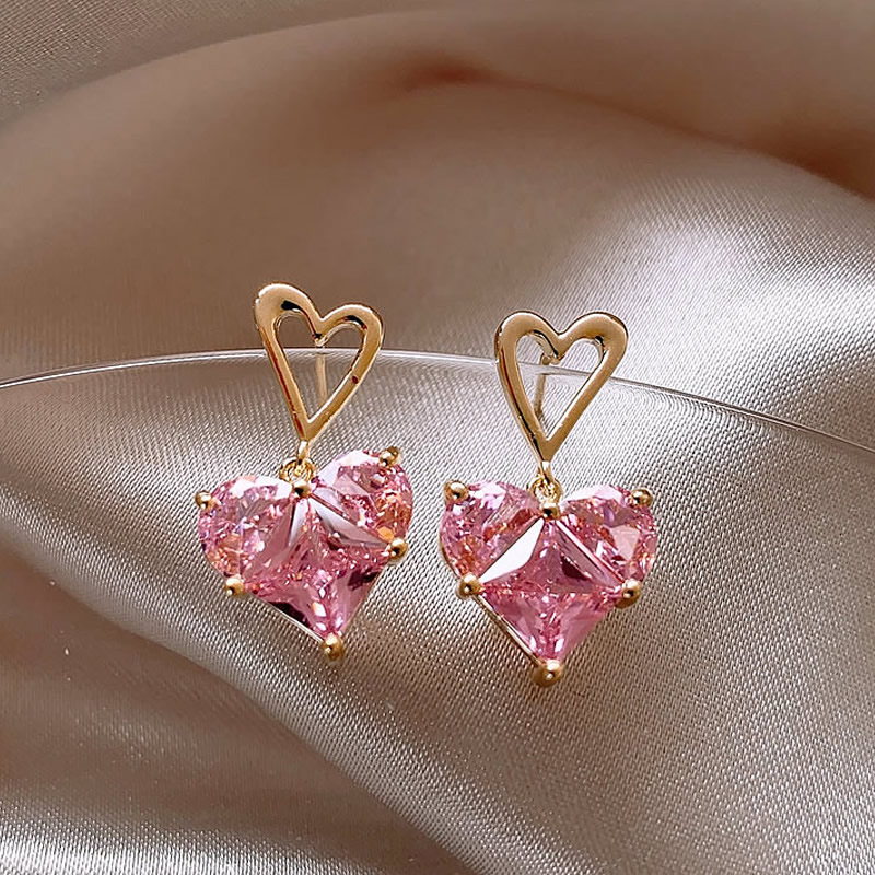 Fashion Heart Shape Alloy Inlay Glass Stone Drop Earrings display picture 1