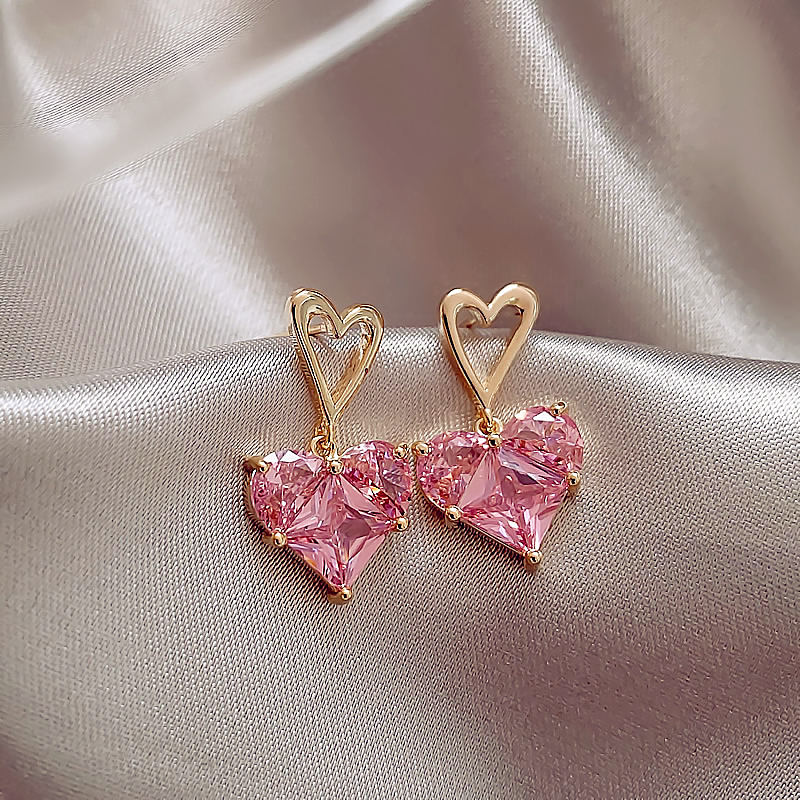 Fashion Heart Shape Alloy Inlay Glass Stone Drop Earrings display picture 4