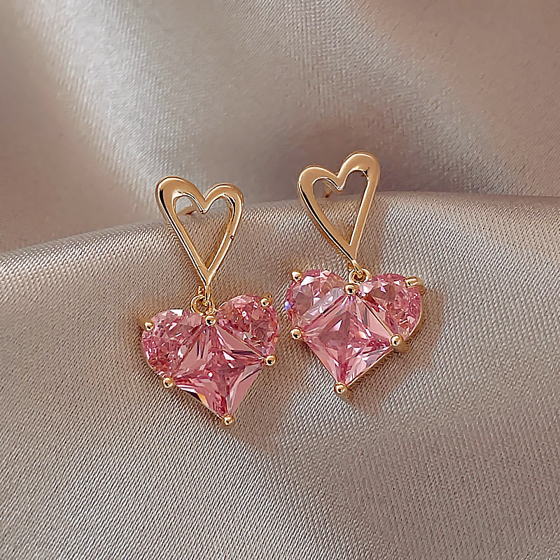 Fashion Heart Shape Alloy Inlay Glass Stone Drop Earrings display picture 3