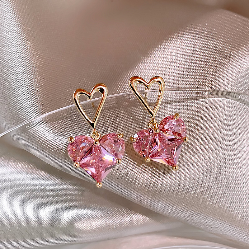 Fashion Heart Shape Alloy Inlay Glass Stone Drop Earrings display picture 6