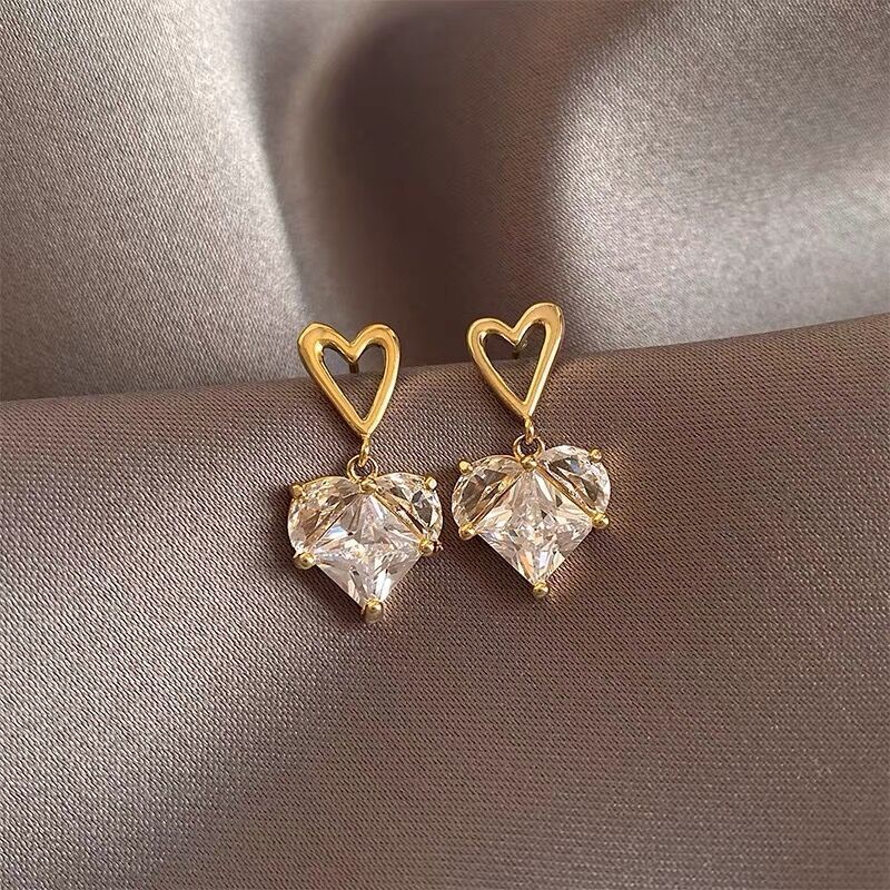 Fashion Heart Shape Alloy Inlay Glass Stone Drop Earrings display picture 11