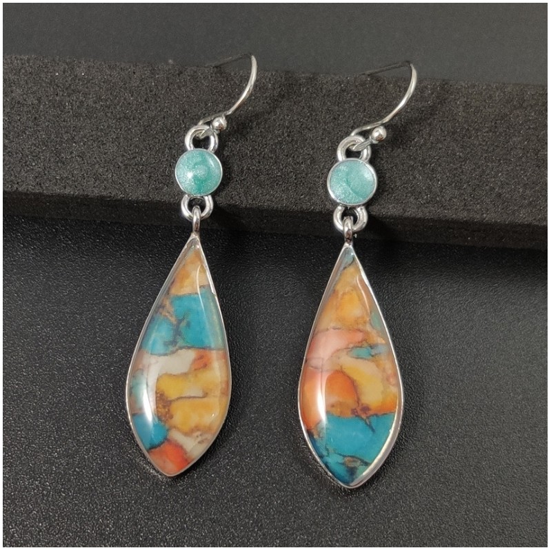 Vintage Style Water Droplets Alloy Inlay Colored Glaze Earrings 1 Set display picture 3