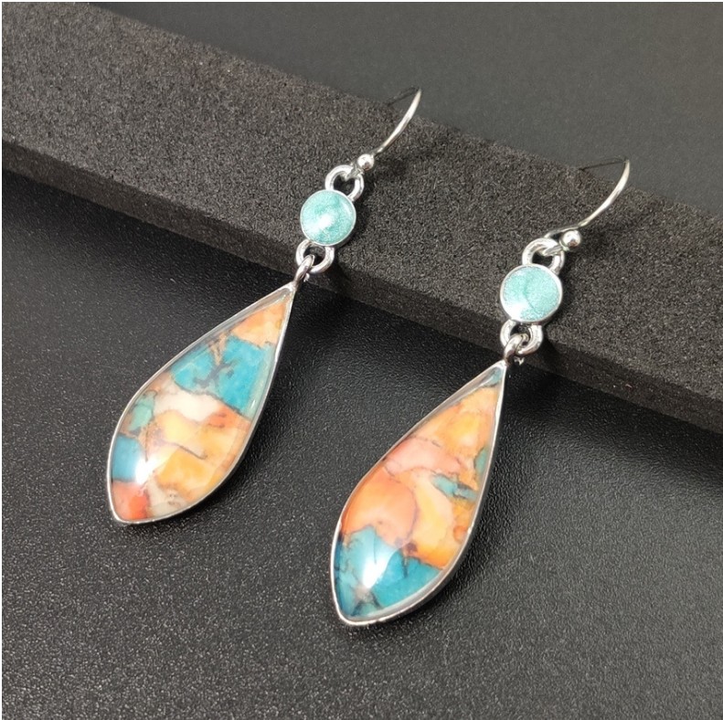 Vintage Style Water Droplets Alloy Inlay Colored Glaze Earrings 1 Set display picture 4