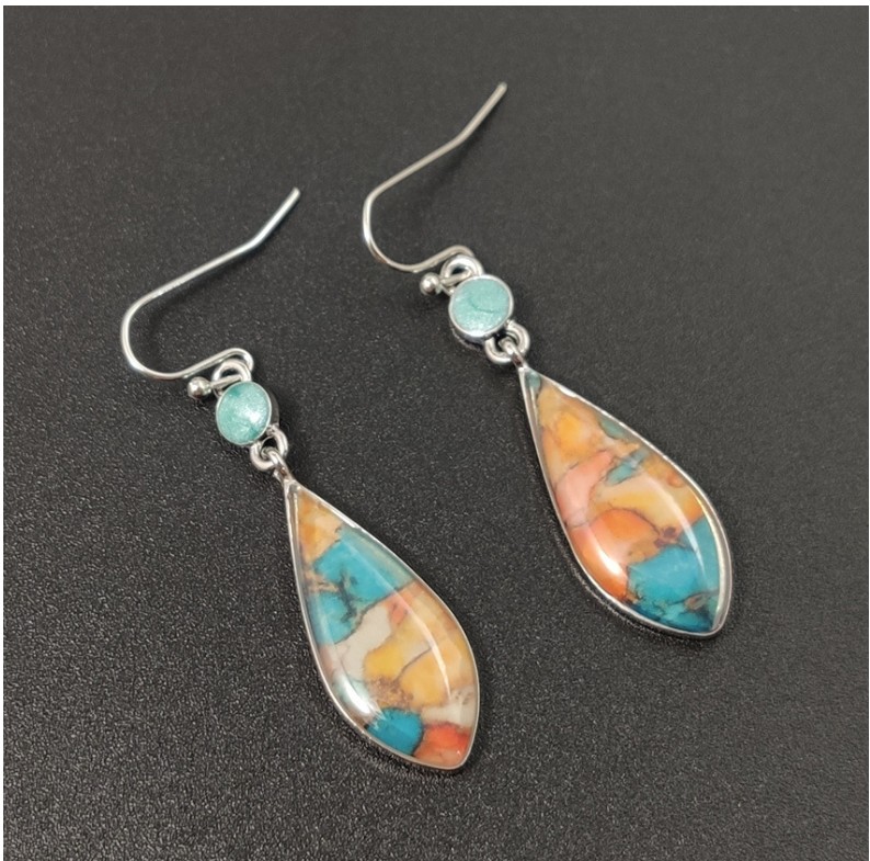 Vintage Style Water Droplets Alloy Inlay Colored Glaze Earrings 1 Set display picture 5