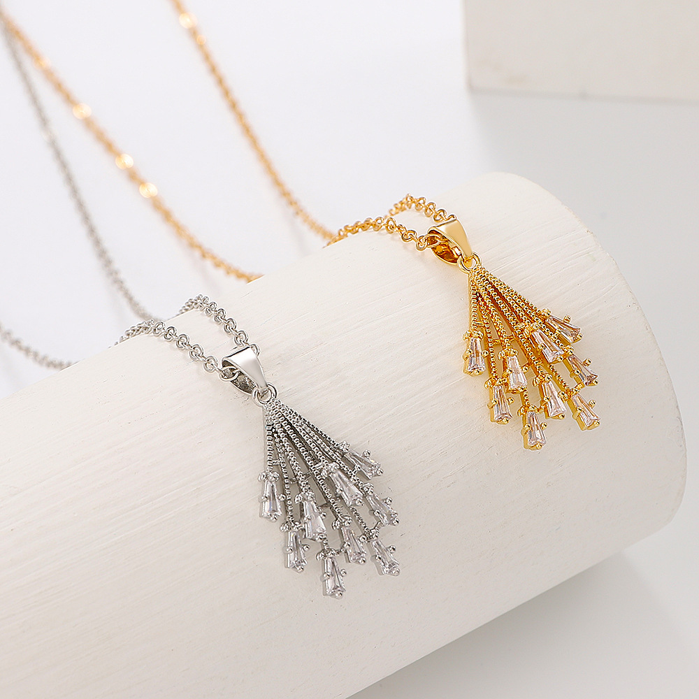 Fashion Tassel Alloy Inlay Zircon Pendant Necklace display picture 3
