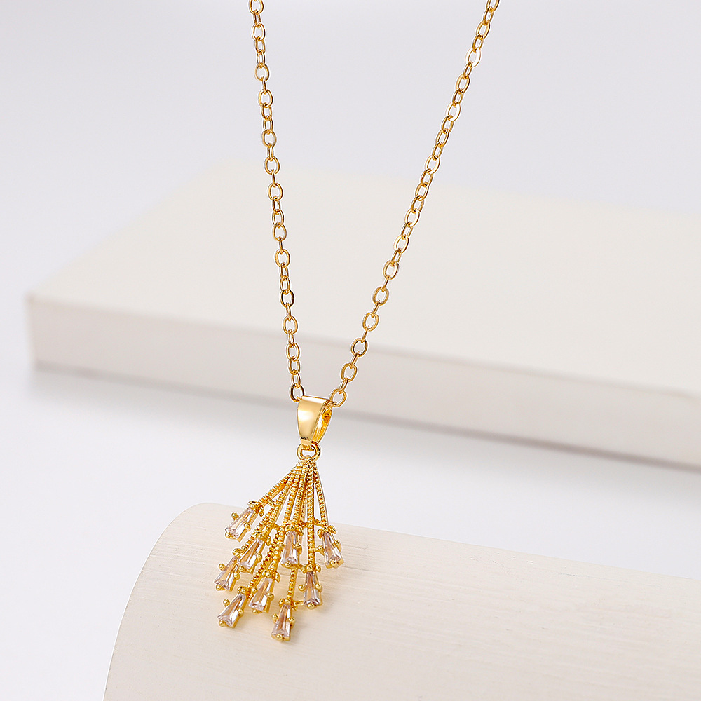 Fashion Tassel Alloy Inlay Zircon Pendant Necklace display picture 4