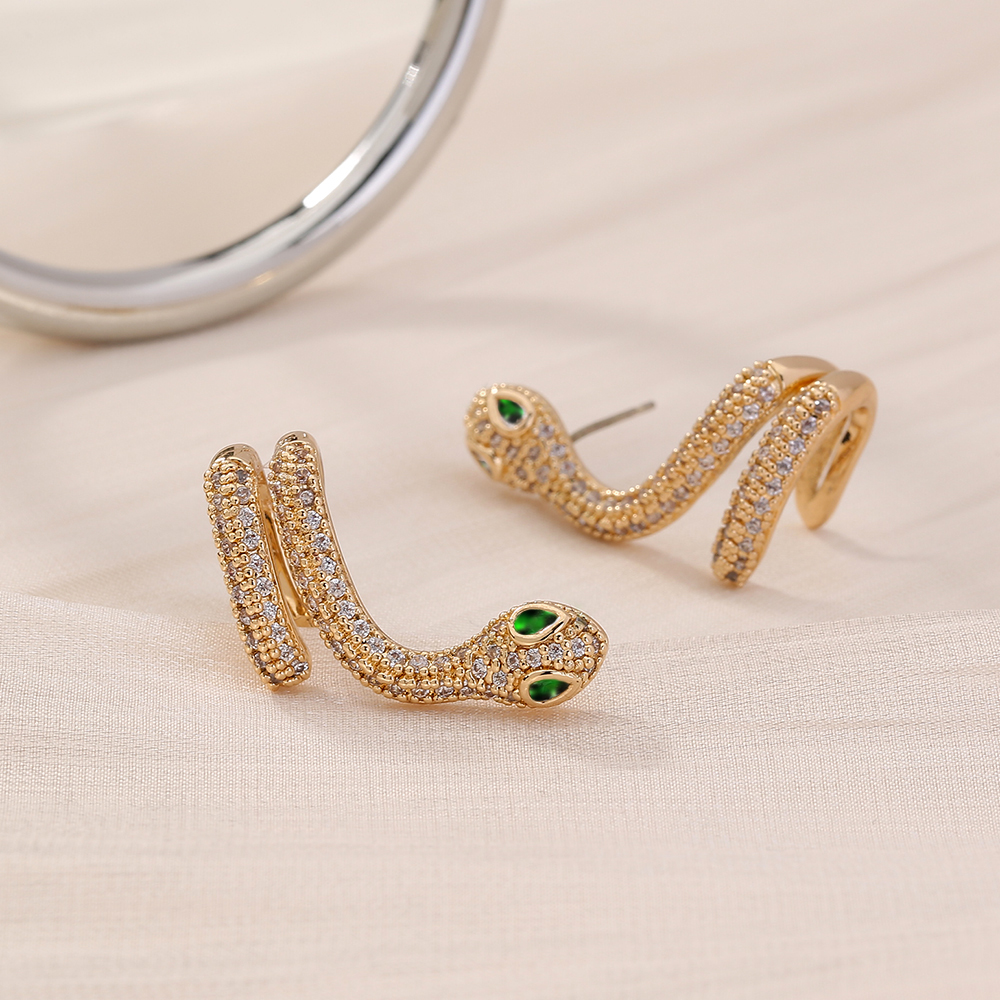 Fashion Snake Copper Ear Clips Plating Zircon Copper Earrings display picture 1