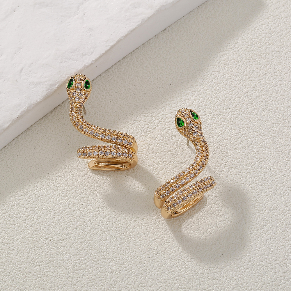 Fashion Snake Copper Ear Clips Plating Zircon Copper Earrings display picture 4