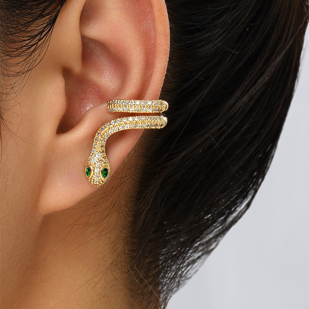 Fashion Snake Copper Ear Clips Plating Zircon Copper Earrings display picture 9