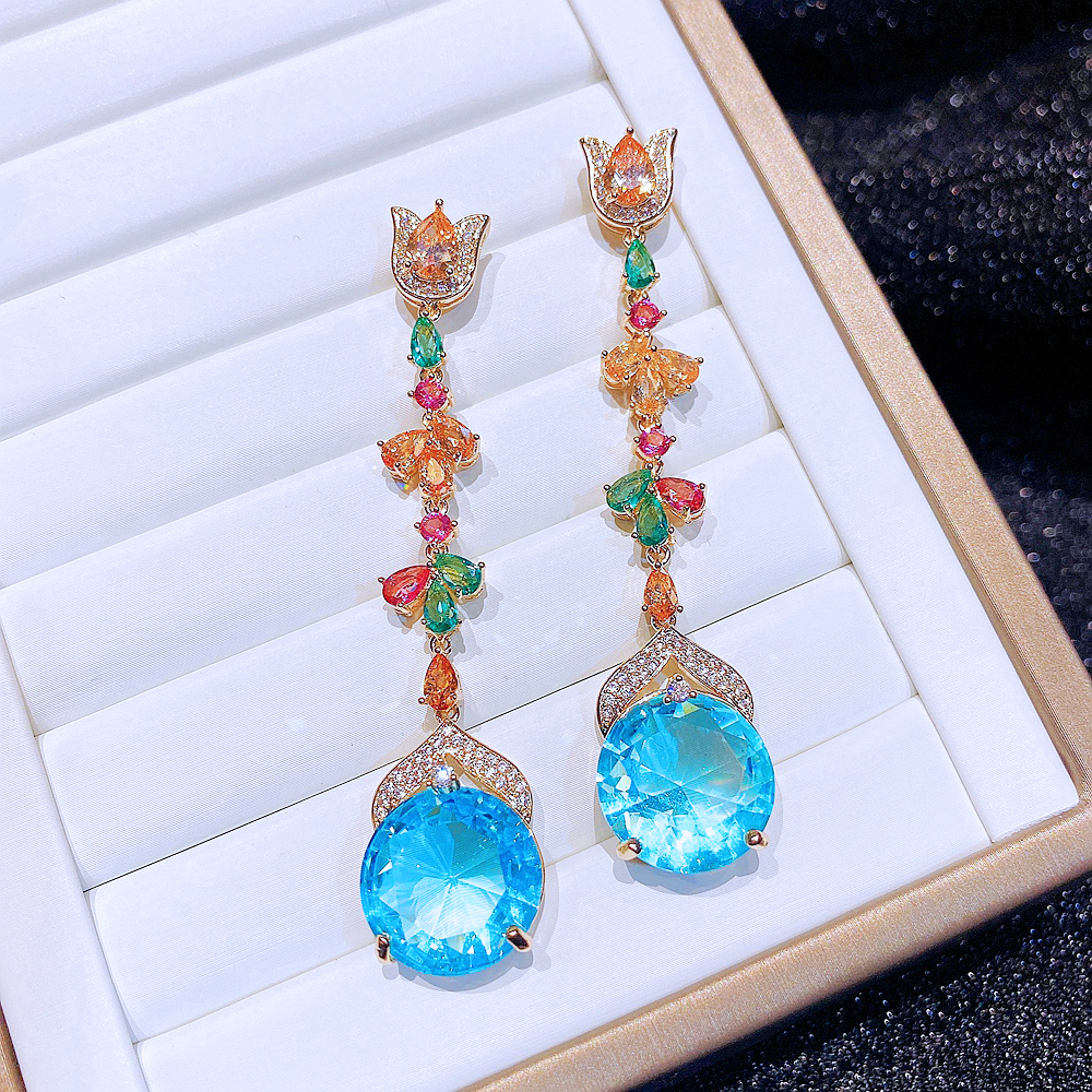 Glam Geometric Copper Drop Earrings Artificial Gemstones Zircon Copper Earrings display picture 1