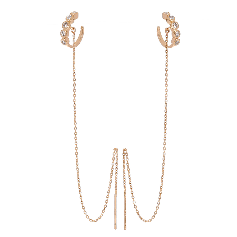 1 Pair Fashion C Shape Tassel Plating Copper Zircon Drop Earrings display picture 2