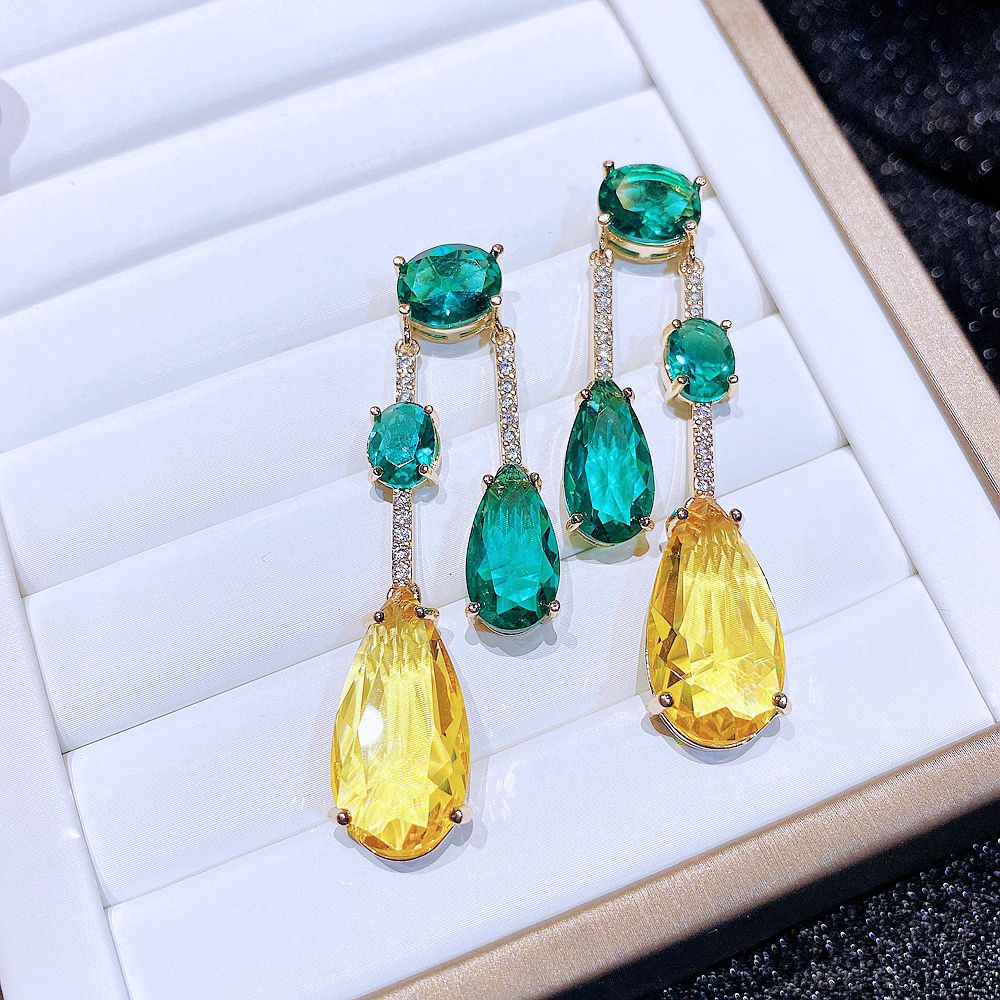 Glam Water Droplets Copper Drop Earrings Gem Zircon Copper Earrings display picture 3