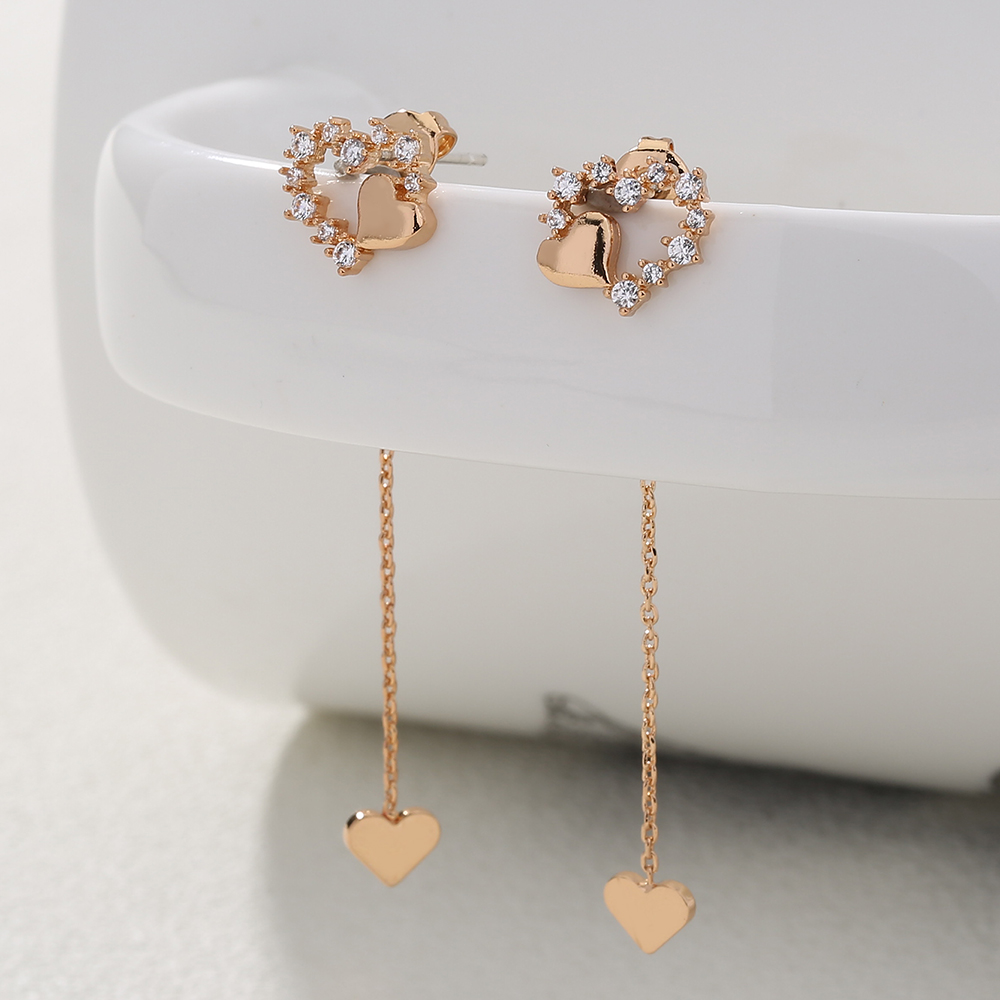 Fashion Heart Shape Copper Earrings Plating Zircon Copper Earrings 1 Pair display picture 3