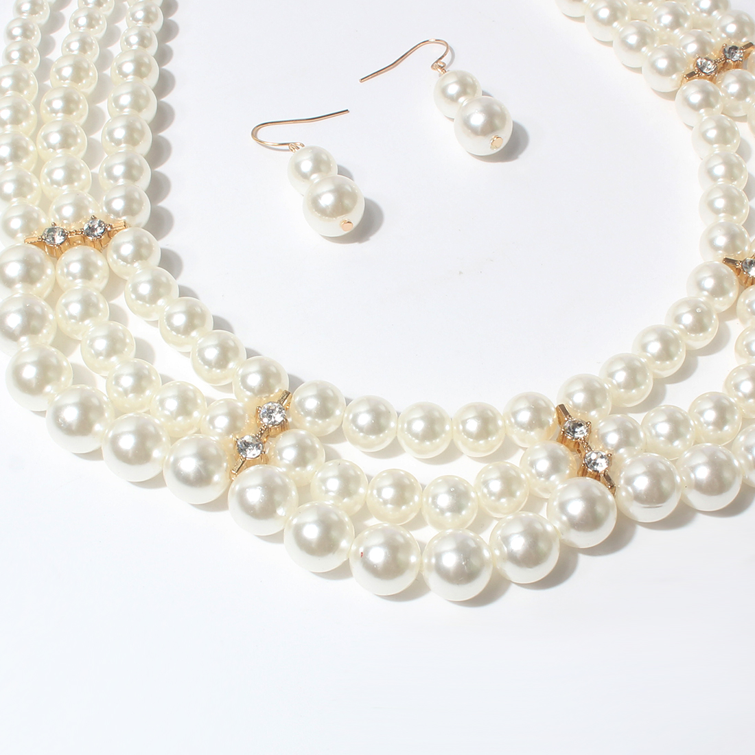 Elegant Geometric Imitation Pearl Beaded Layered Pearl Necklace display picture 2
