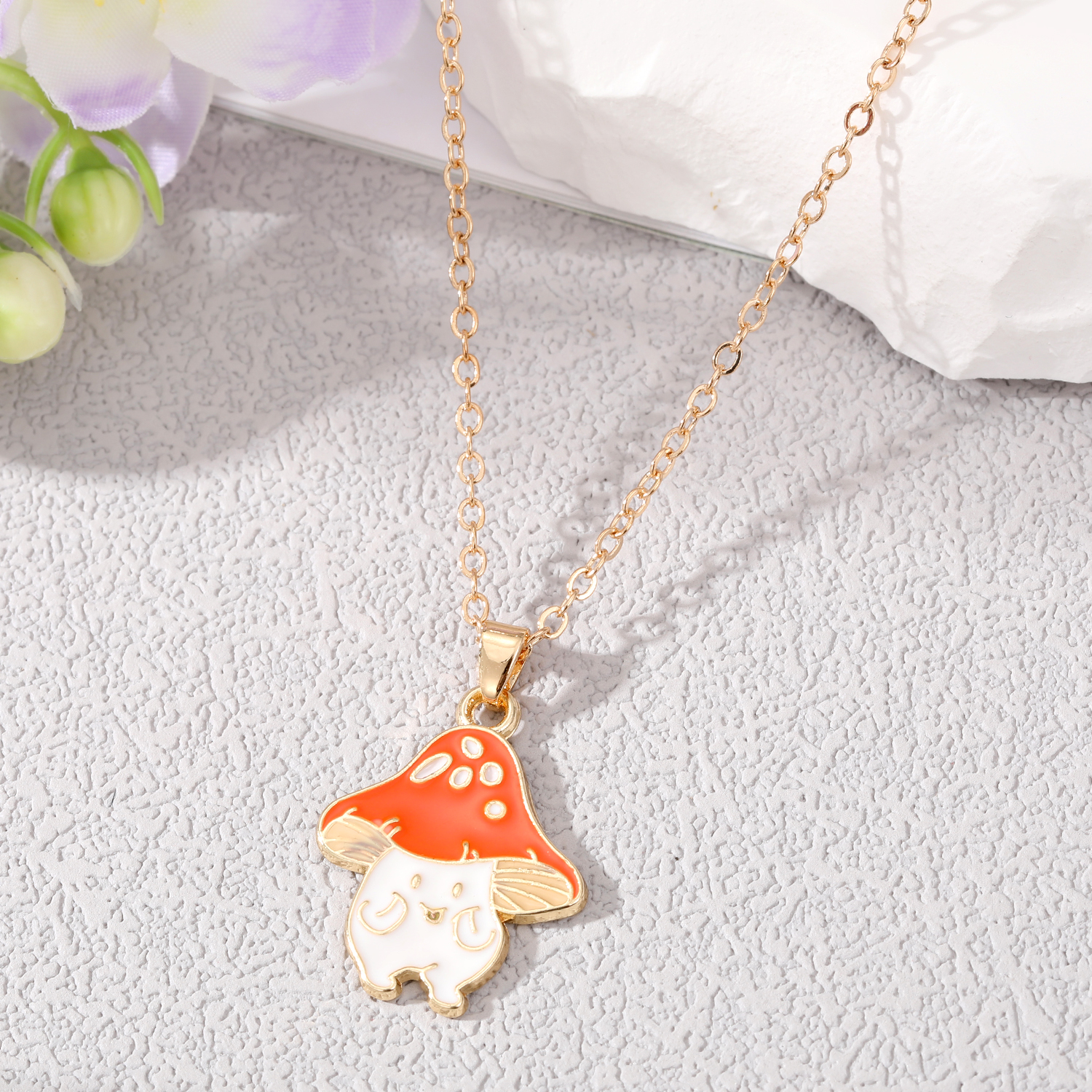 Cute Mushroom Alloy Enamel Alloy Pendant Necklace 1 Piece display picture 2