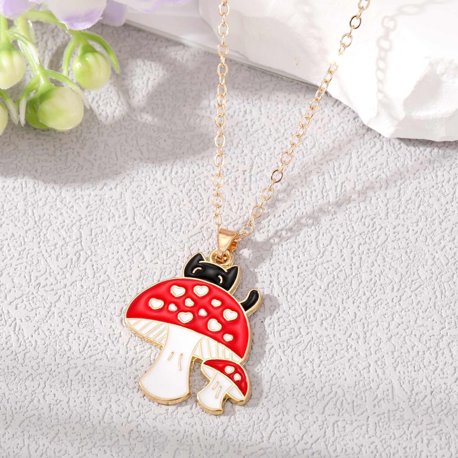 Cute Mushroom Alloy Enamel Alloy Pendant Necklace 1 Piece display picture 4