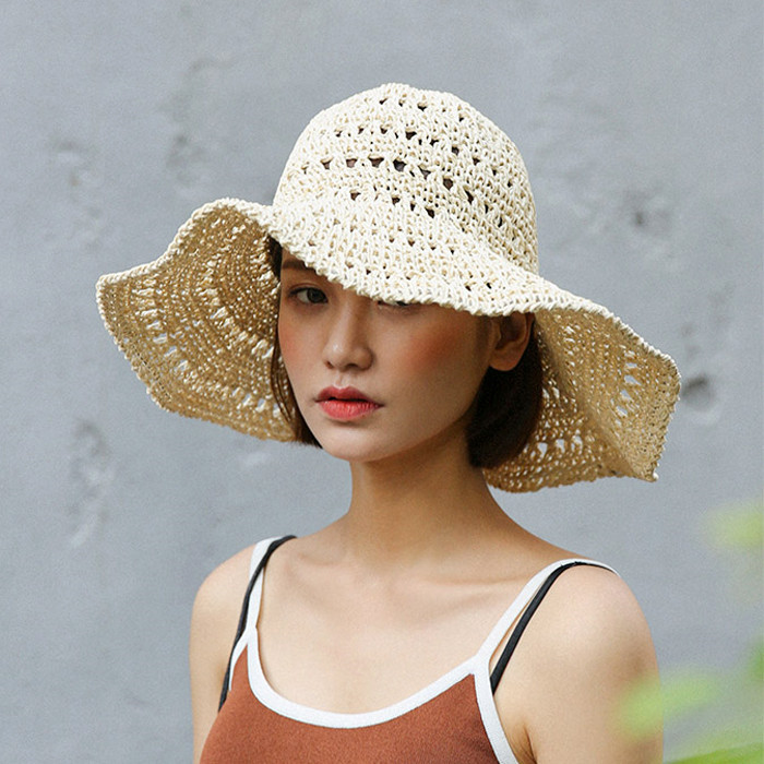Unisex Vacation Solid Color Wide Eaves Straw Hat display picture 3