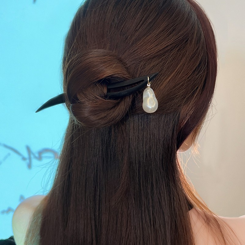 Style Coréen Géométrique Bois Patchwork Perle Artificielle Épingle À Cheveux display picture 2