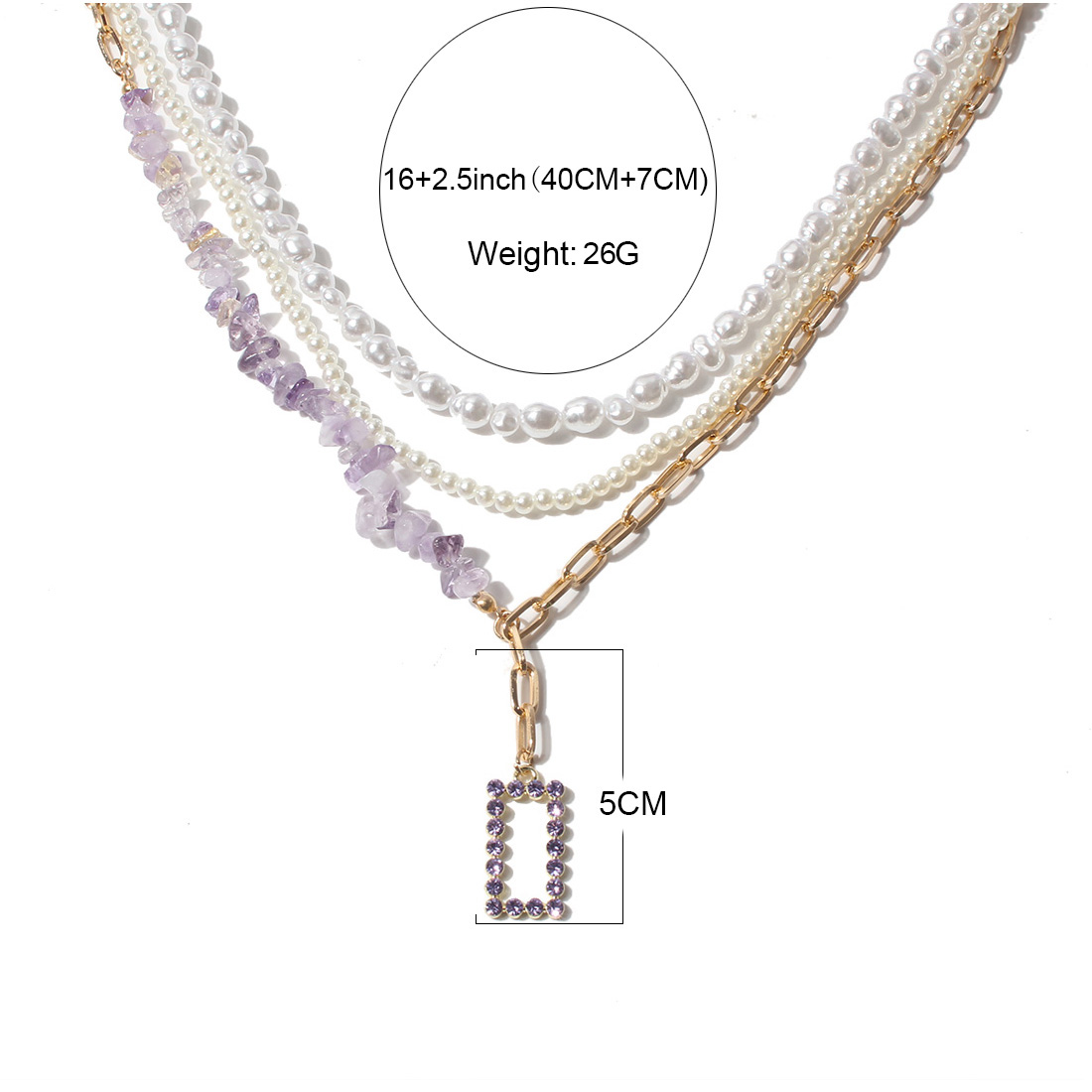 Simple Style Geometric Imitation Pearl Alloy Beaded Inlay Natural Stone Rhinestone Layered Necklaces display picture 1