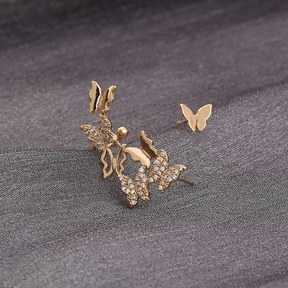 Fashion Asymmetrical Butterfly Copper Ear Studs Plating Zircon Copper Earrings display picture 6